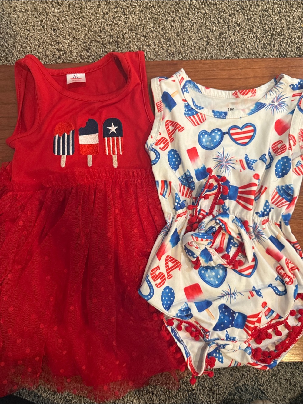 Girls Red Patriotic Tulle Dress with Popsicle Appliqué